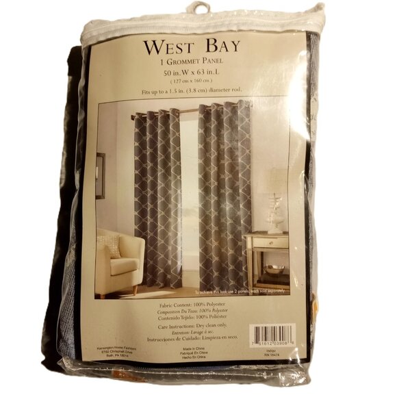West Bay Grommet Window Curtain Panel  50"W x 63"L  Indigo  Coastal Pattern NEW - Picture 3 of 7